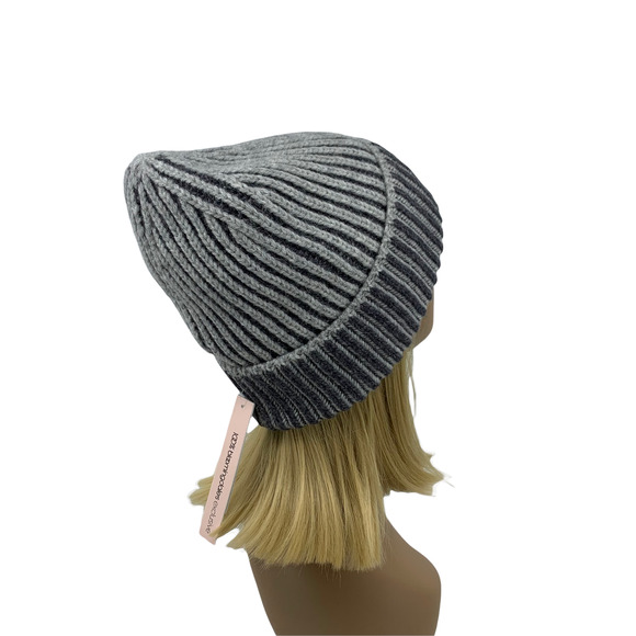 Two-Tone Charcoal Light Grey Alpaca Wool Blend Rib Knit Cuffed Beanie by Aqua - Picture 8 of 13